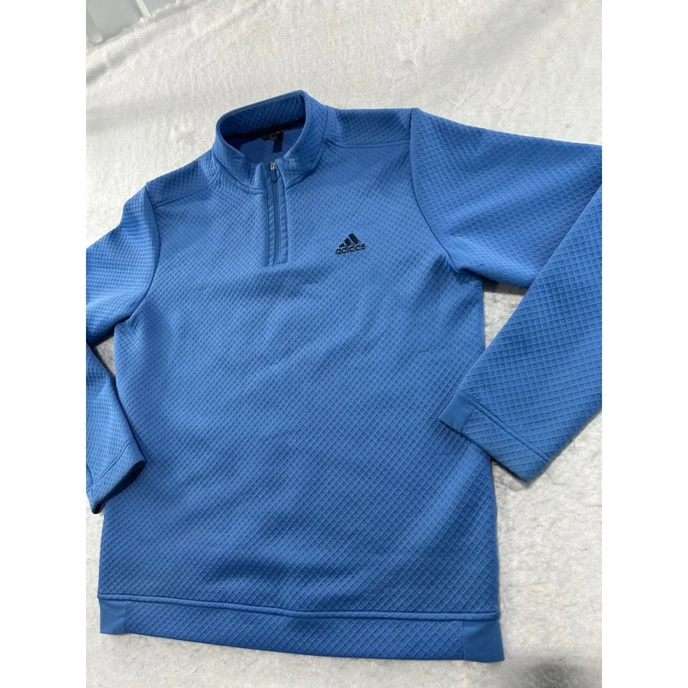 Adidas Primegreen Mens Blue Waffle Texture Quarter Zip Pullover Sweatshirt M